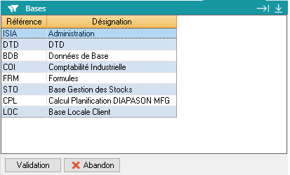 Listes des bases Diapason